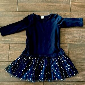 navy blue sweatshirt dress with glitter polka dot tulle bottom size 5
